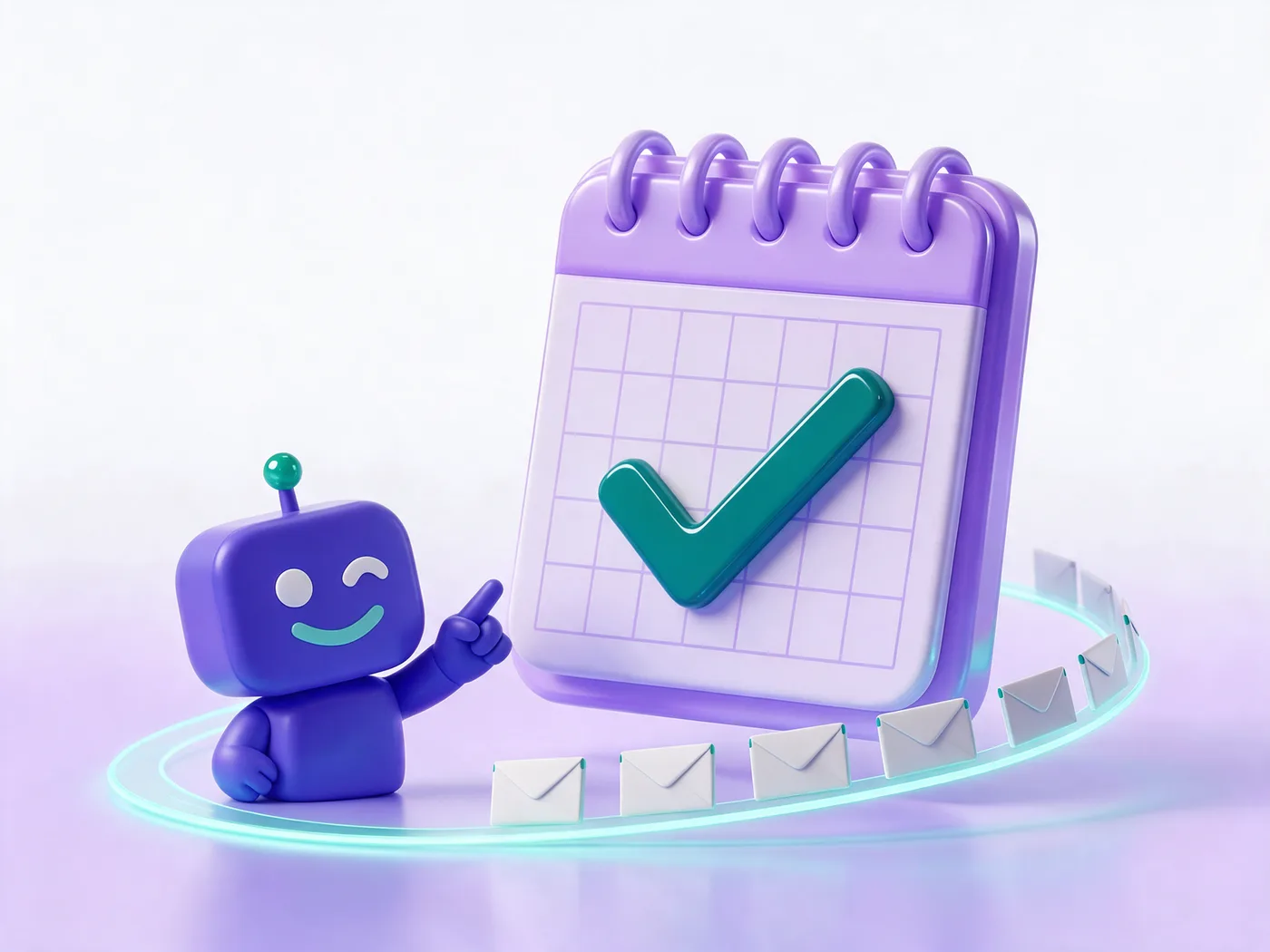 Follow-up E-Mails laufen auf einer Zeitleiste zu einem Kalender mit Häkchen – Armiflow Follow-up